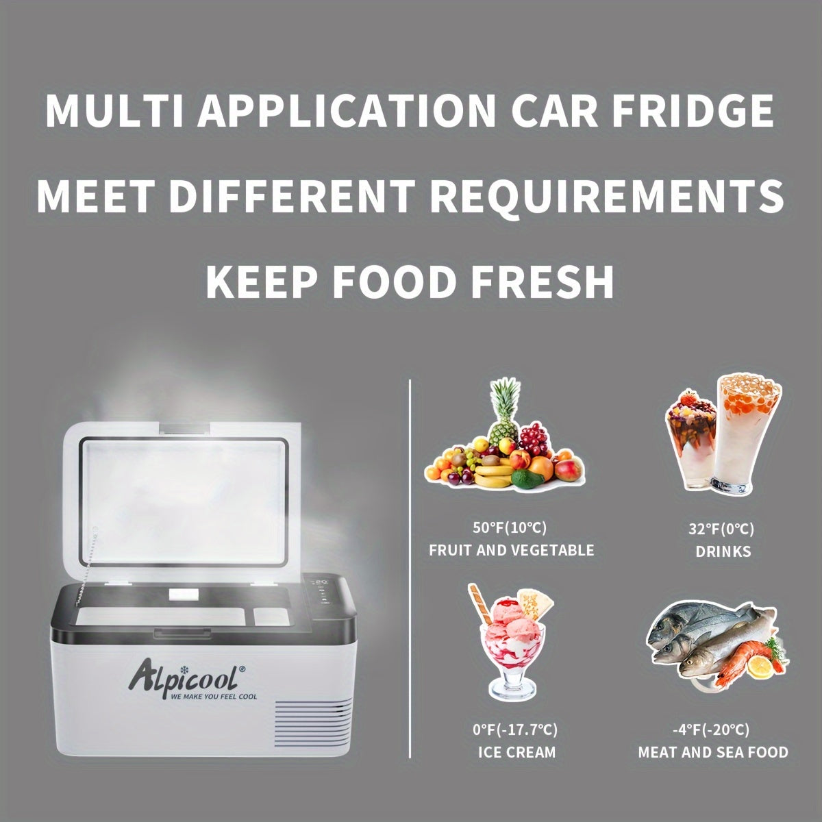 Alpicool K18 Portable Car Freezer, 12 Volt Refrigerator, 19 Quart (18 Liter) Fast Cooling 12V Car Fridge, Car Cooler, 12/24V DC and 100-240V AC for Outdoor, Camping, RV, Truck, Boat