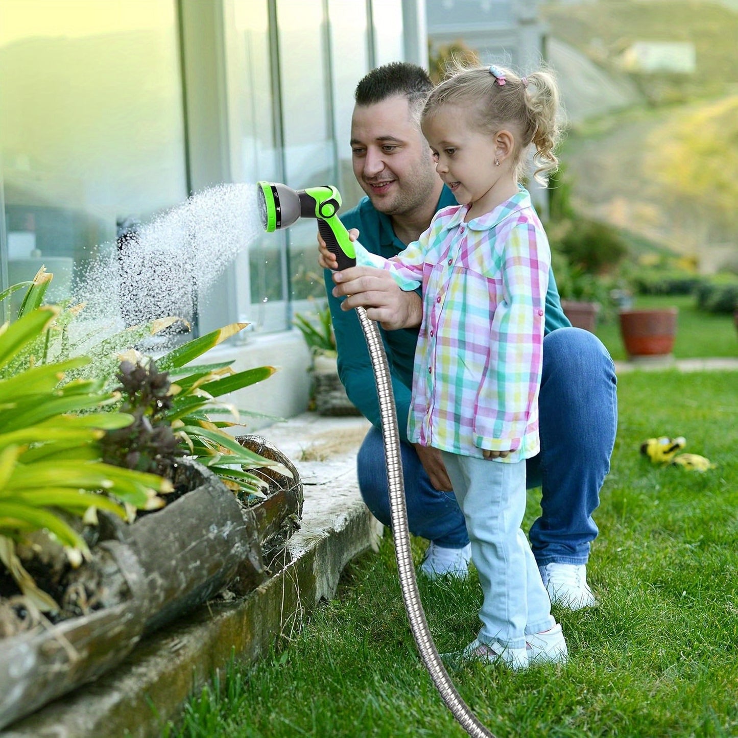 Metal Garden Hose, 25FT-100FT Lightweight 304 Stainless Steel Water Hose With Multifunction Nozzle & Sprayer, Flexible, High Pressure, No Kink, Puncture Proof Hose For Yard, Outdoors