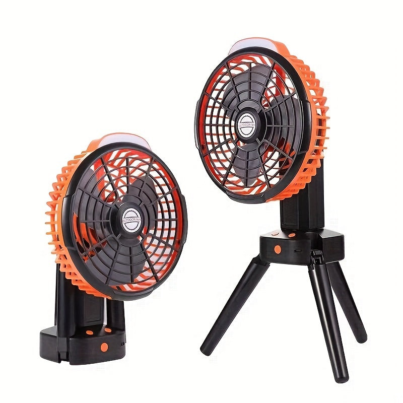 Outdoor Camping Fan Multi functional Tripod LED Light Tent Shake Head Fan USB Charging Fan