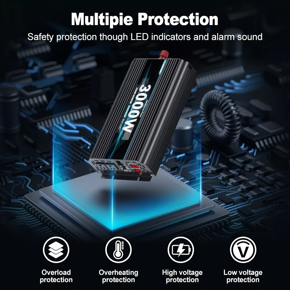 Power Inverter 3000W/6000W 12V DC to 110V 120V AC LCD Cable Car Boat RV Car Truck Home