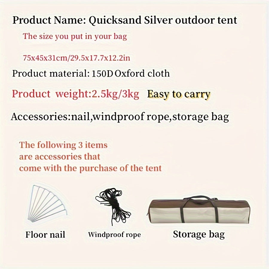 3-4 Person Pop-up Camping Tent - Automatic Instant Shelter, Waterproof & UV Guard, Mosquito-Free, Well-Ventilated, Quicksand Golden, Ultra-Portable with Carry Bag