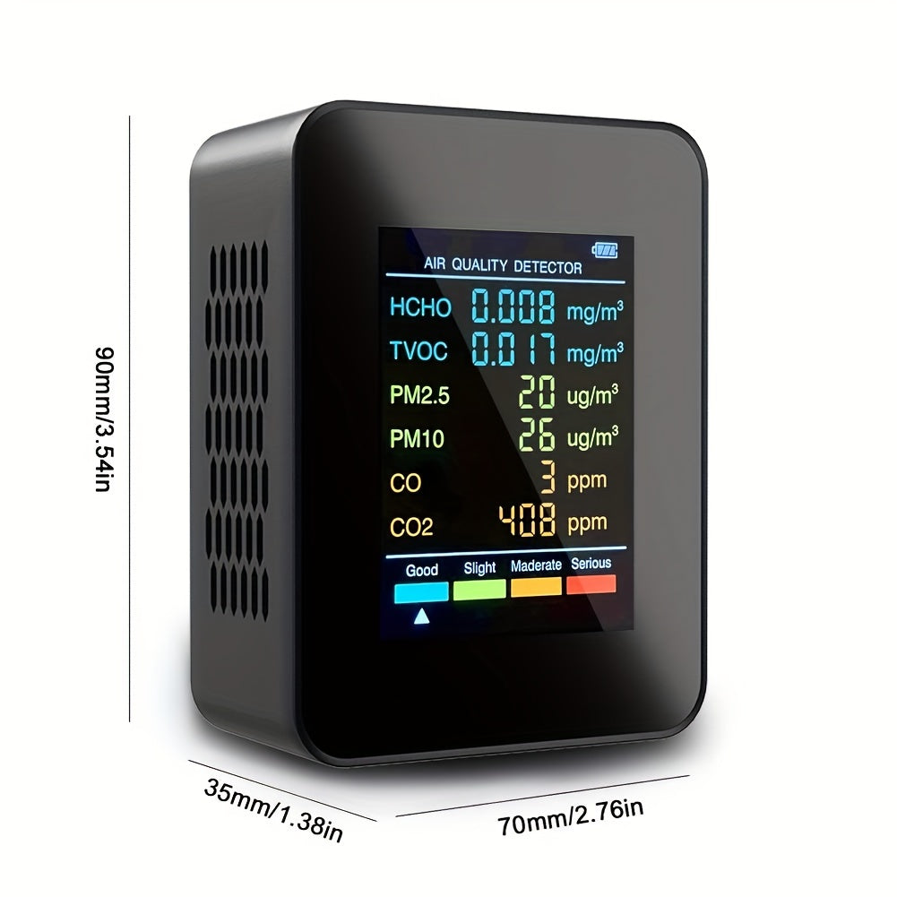 6-in-1 Multi-Function Air Quality Monitor - Detects CO2, PM2.5, PM10, TVOC & HCHO - Advanced Formaldehyde Sensor with Clear LCD Display - Ideal for Home & Office Air Health Monitoring
