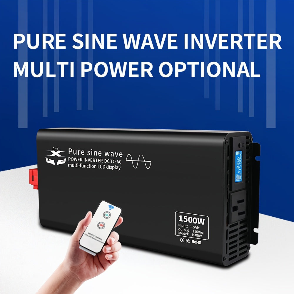 1200W Pure Sine Wave Inverter - 12V to 110V Car Converter with US Plug, Low Power, Household, Room Electrical/Hard Wiring, and Overload Protection - Reliable Power Supply for Home and Travel