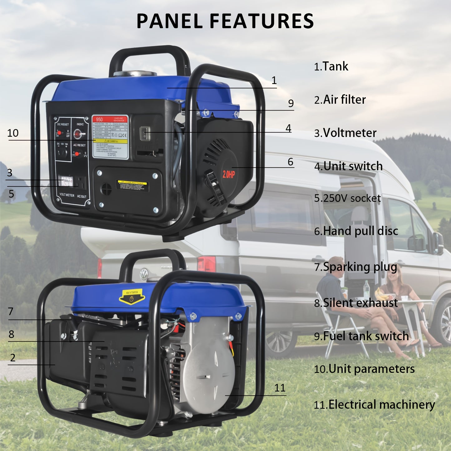 1200W Gas-Powered Generator, AC110V/ DC 12V 8.3A, Gas-Powered Portable Generator, EPA Compliant, With Outlet, Lightweight For Backup Home Us & Camping