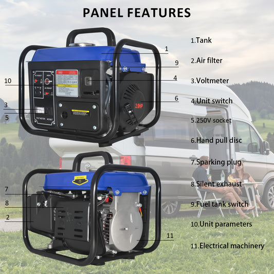 1200W Gas-Powered Generator, AC110V/ DC 12V 8.3A, Gas-Powered Portable Generator, EPA Compliant, With Outlet, Lightweight For Backup Home Us & Camping