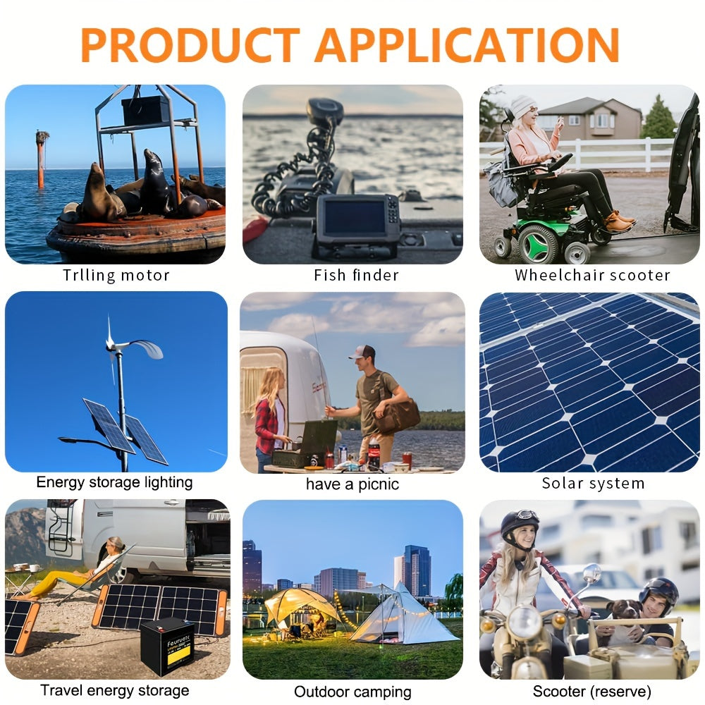 3000+ Cycle 12V 6Ah Rechargeable LiFePO4 Battery - Maintenance-Free, Built-in BMS, High-Capacity Power Source - Perfect for Camping, Fish Finders, Scooters, Security Systems, Ride-on Toys, and Backup UPS Applications