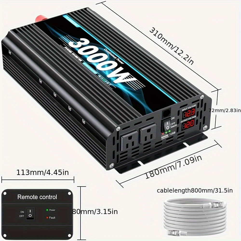Power Inverter 3000W/6000W 12V DC to 110V 120V AC LCD Cable Car Boat RV Car Truck Home