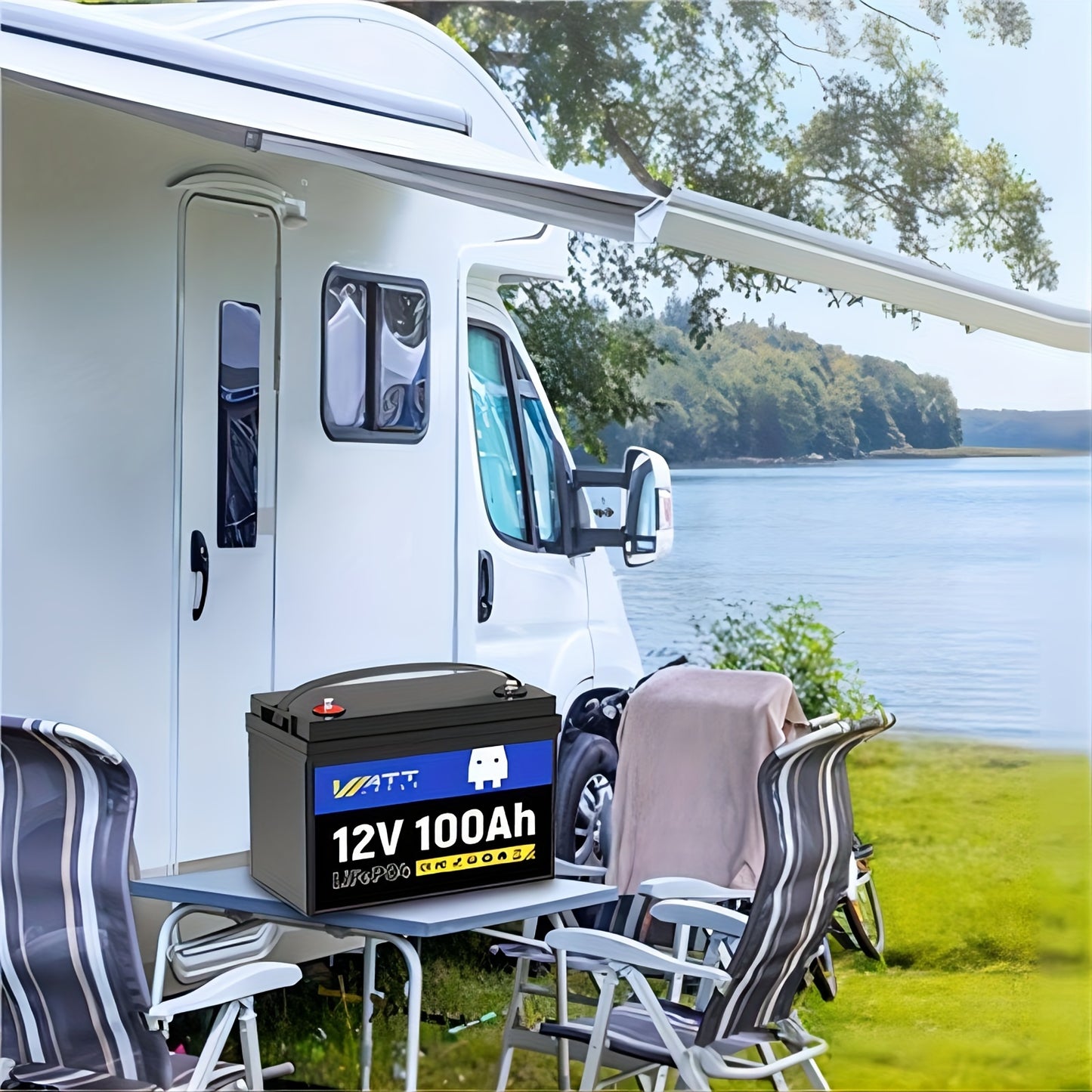 Long-Lasting 12V 100Ah LiFePO4 Battery - Ultra-High Cycle Life - Integrated 100A BMS, Cold Weather Guard - Perfect for RVs, Off-Grid Living, and Solar Energy Systems