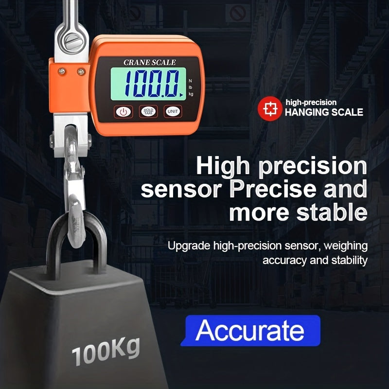 Heavy-Duty 500Kg Portable Crane Scale: Precise, Easy-Read LCD, Battery-Powered, in Blue/Orange/White