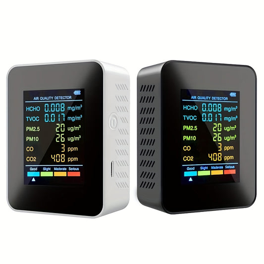 6-in-1 Multi-Function Air Quality Monitor - Detects CO2, PM2.5, PM10, TVOC & HCHO - Advanced Formaldehyde Sensor with Clear LCD Display - Ideal for Home & Office Air Health Monitoring