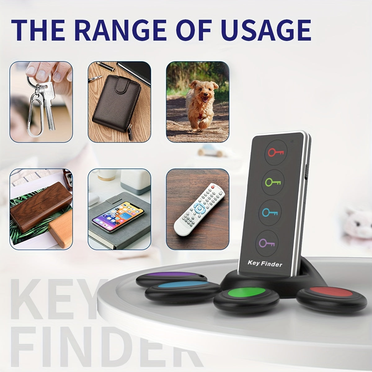 DGO 4-Receiver Key Finder | Loud 80dB Alarm, Long 131ft Range | Wireless RF Item Locator for Phone, Wallet, Pet | Battery Powered