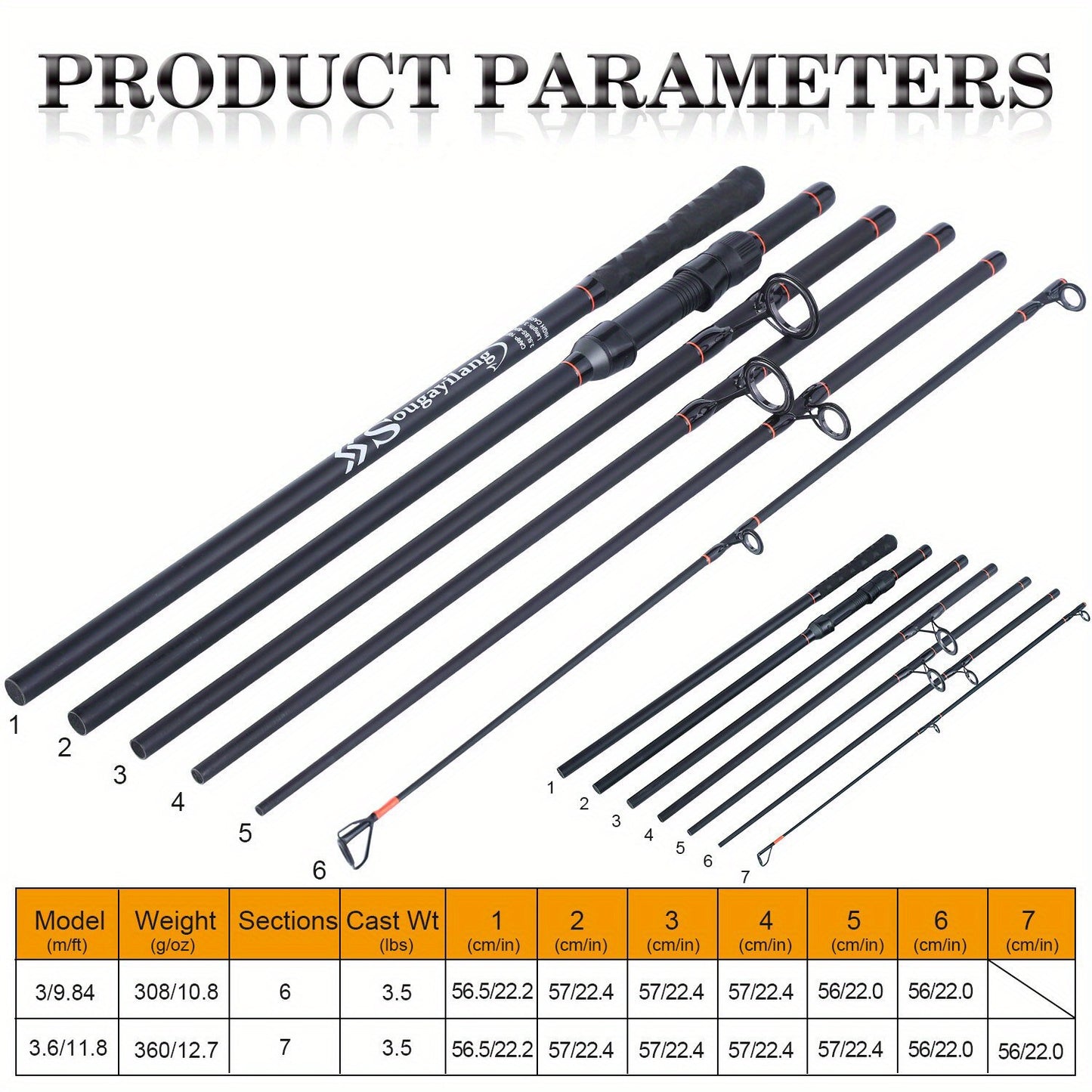 Sougayilang [for Advanced Anglers] Fishing Rod Carbon Fiber Carp Rod, 3m/9.84ft 3.6m/11.81ft 6/7-piece Fishing Pole, Comfortable Handle For Carp Fishing