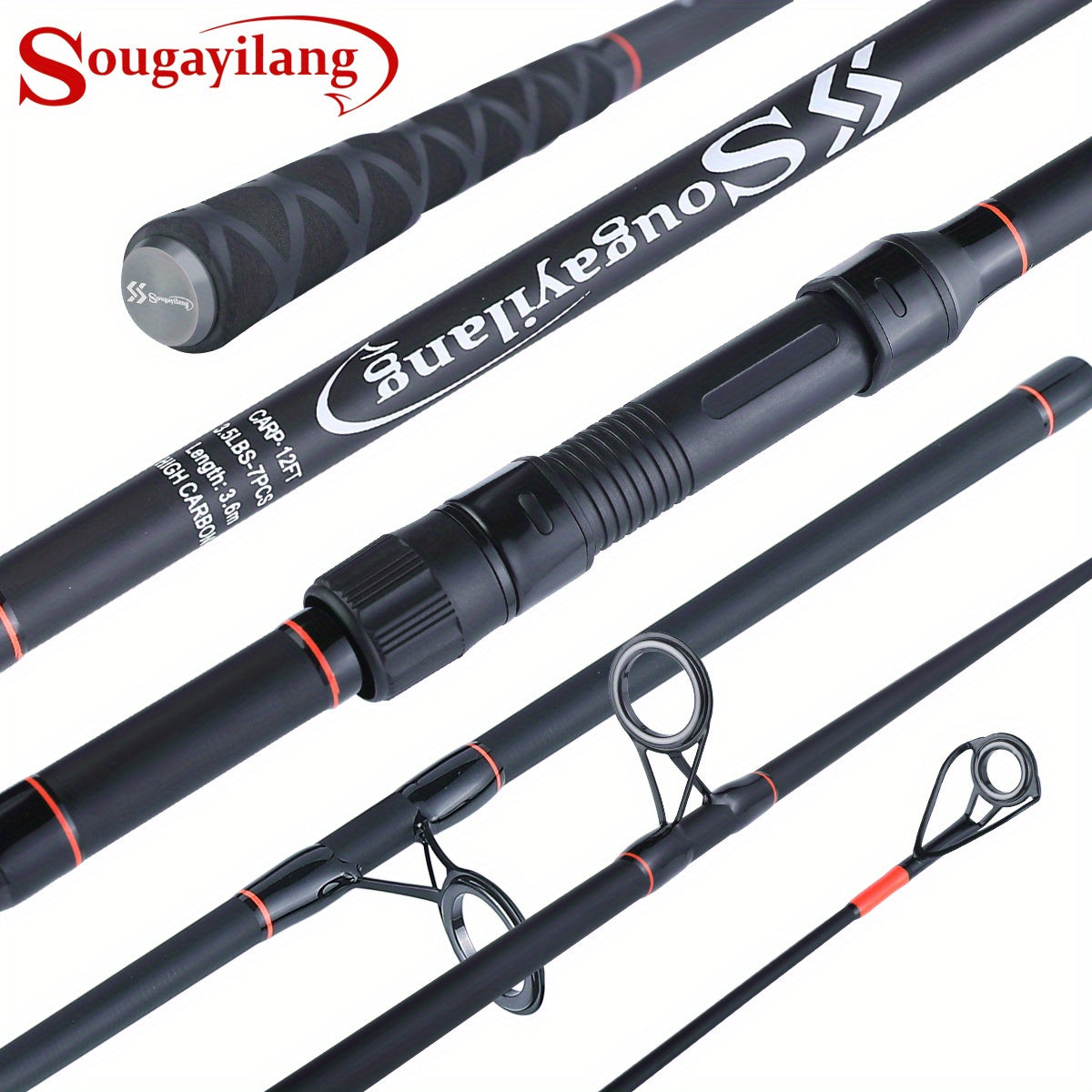 Sougayilang [for Advanced Anglers] Fishing Rod Carbon Fiber Carp Rod, 3m/9.84ft 3.6m/11.81ft 6/7-piece Fishing Pole, Comfortable Handle For Carp Fishing