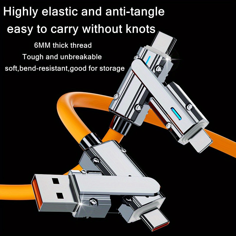 60W Multi-Device Fast Charging Cable - 4-in-1 USB Connectivity for iPhone, Samsung, Xiaomi - Durable Tablet Charger with Quick Charge Functionality for On-the-Go Convenience