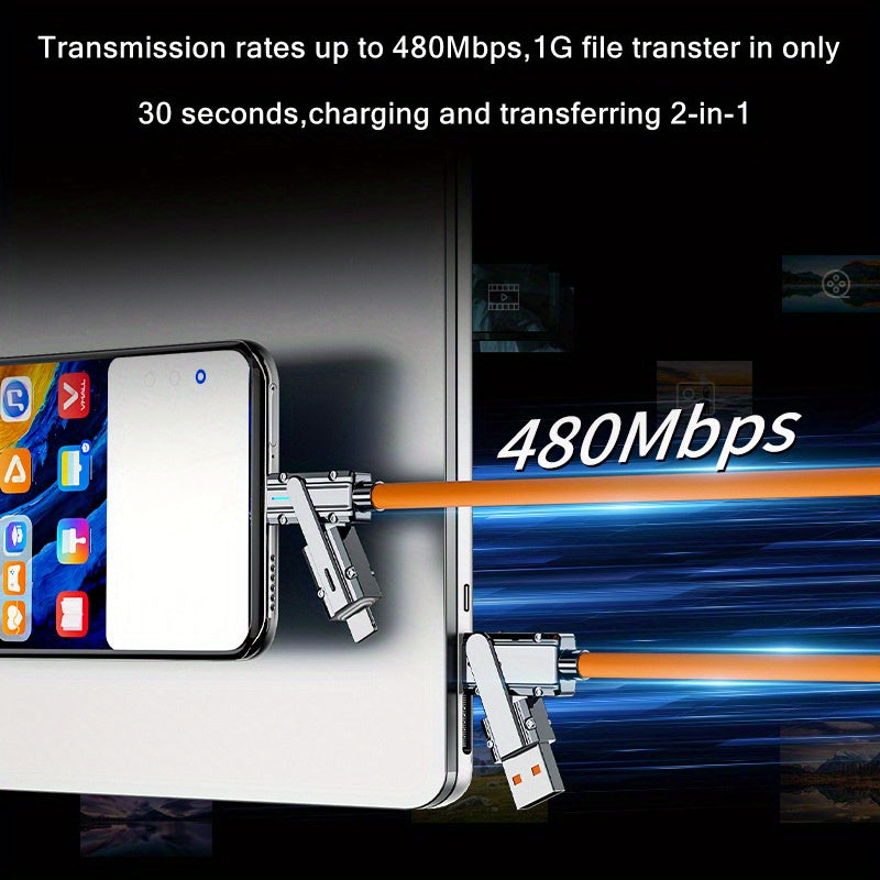 60W Multi-Device Fast Charging Cable - 4-in-1 USB Connectivity for iPhone, Samsung, Xiaomi - Durable Tablet Charger with Quick Charge Functionality for On-the-Go Convenience