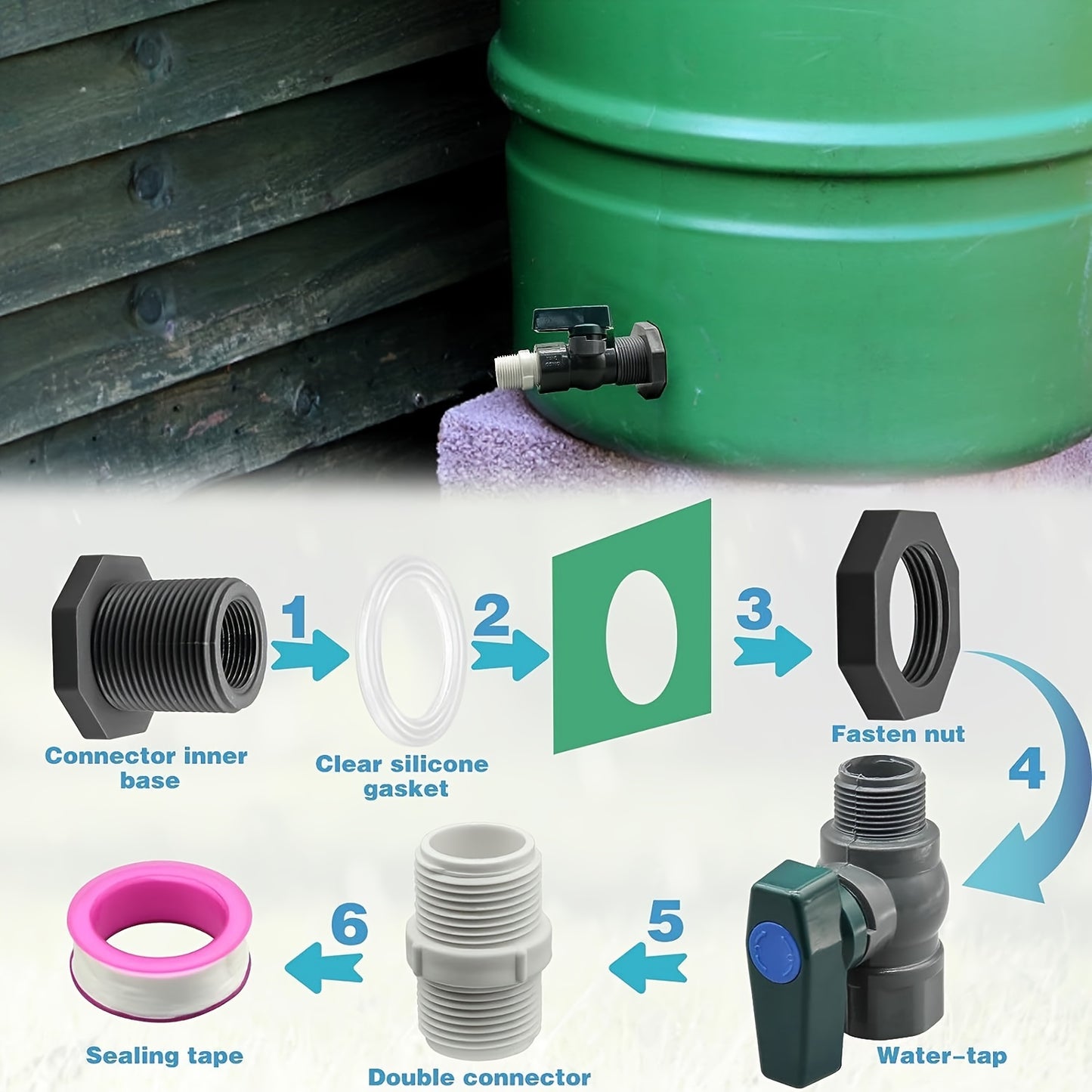 1pc Classic Style Large Capacity PVC Water Barrel Spigot Kit - Universal Thread Connection, Wall Mountable, Includes Installation Hardware, Durable Plastic Material, Perfect for Garden and Rain Barrel Water Storage