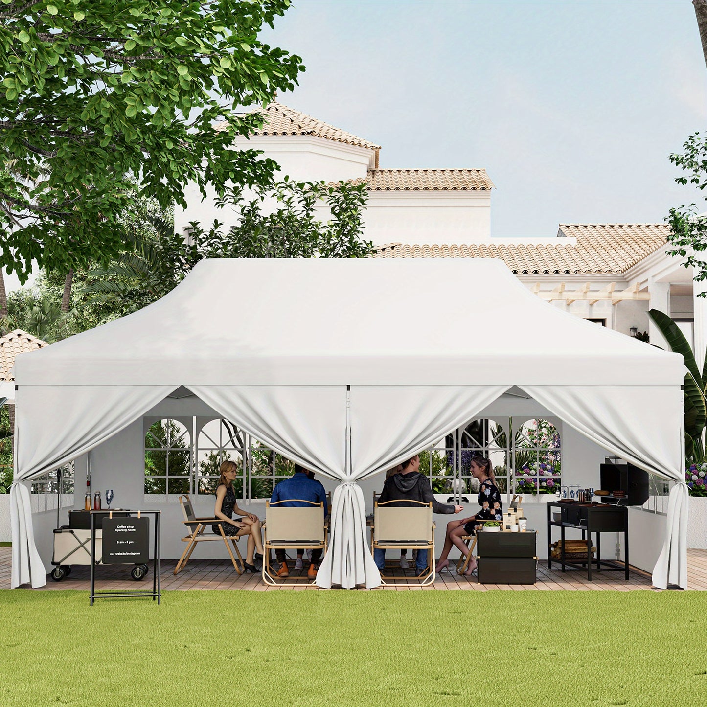 Gymax 10 x 20 FT Canopy w/ 6 Detachable Sidewalls Carrying Bag UPF50+ Sun Protection White
