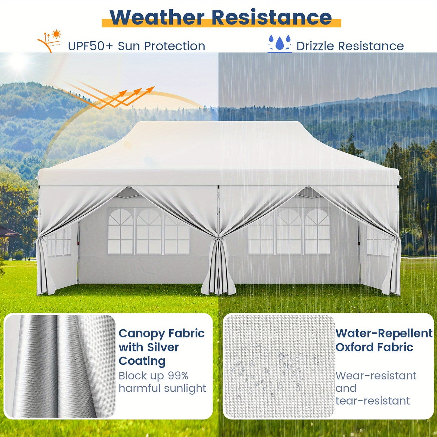 Gymax 10 x 20 FT Canopy w/ 6 Detachable Sidewalls Carrying Bag UPF50+ Sun Protection White
