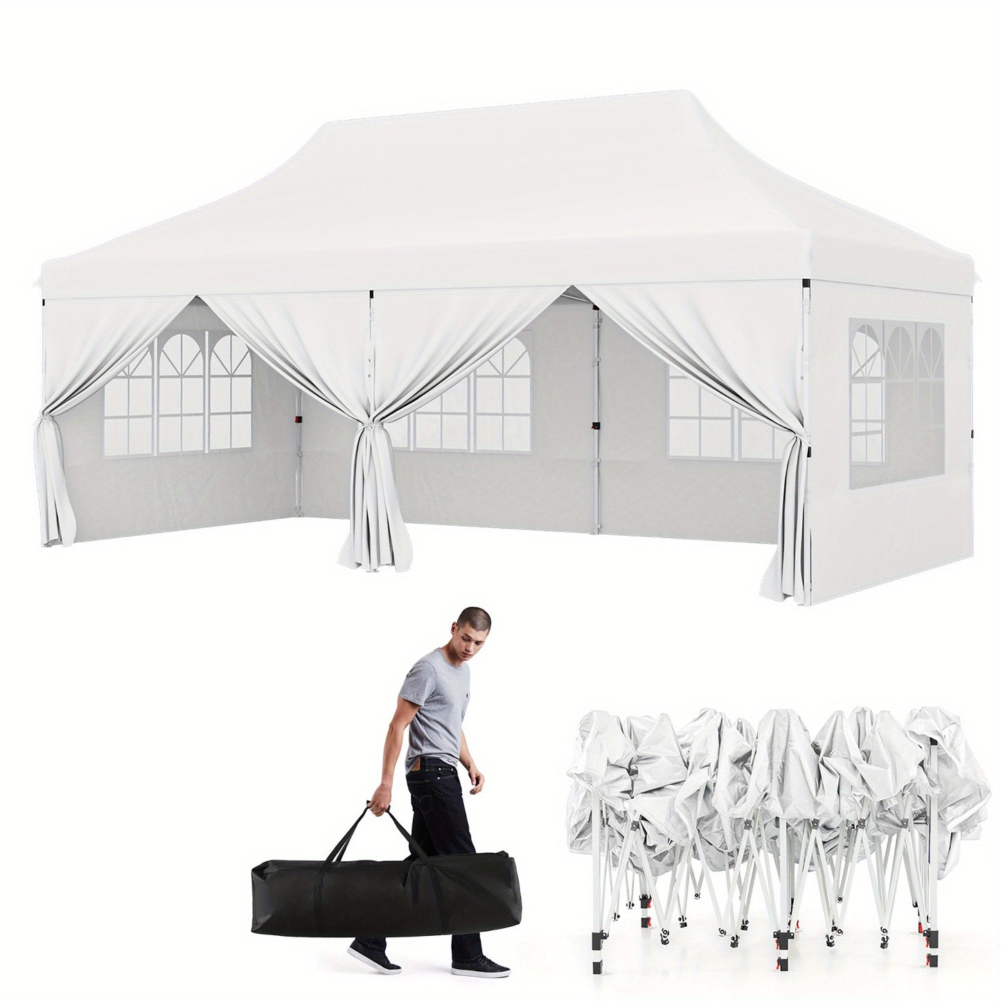 Gymax 10 x 20 FT Canopy w/ 6 Detachable Sidewalls Carrying Bag UPF50+ Sun Protection White