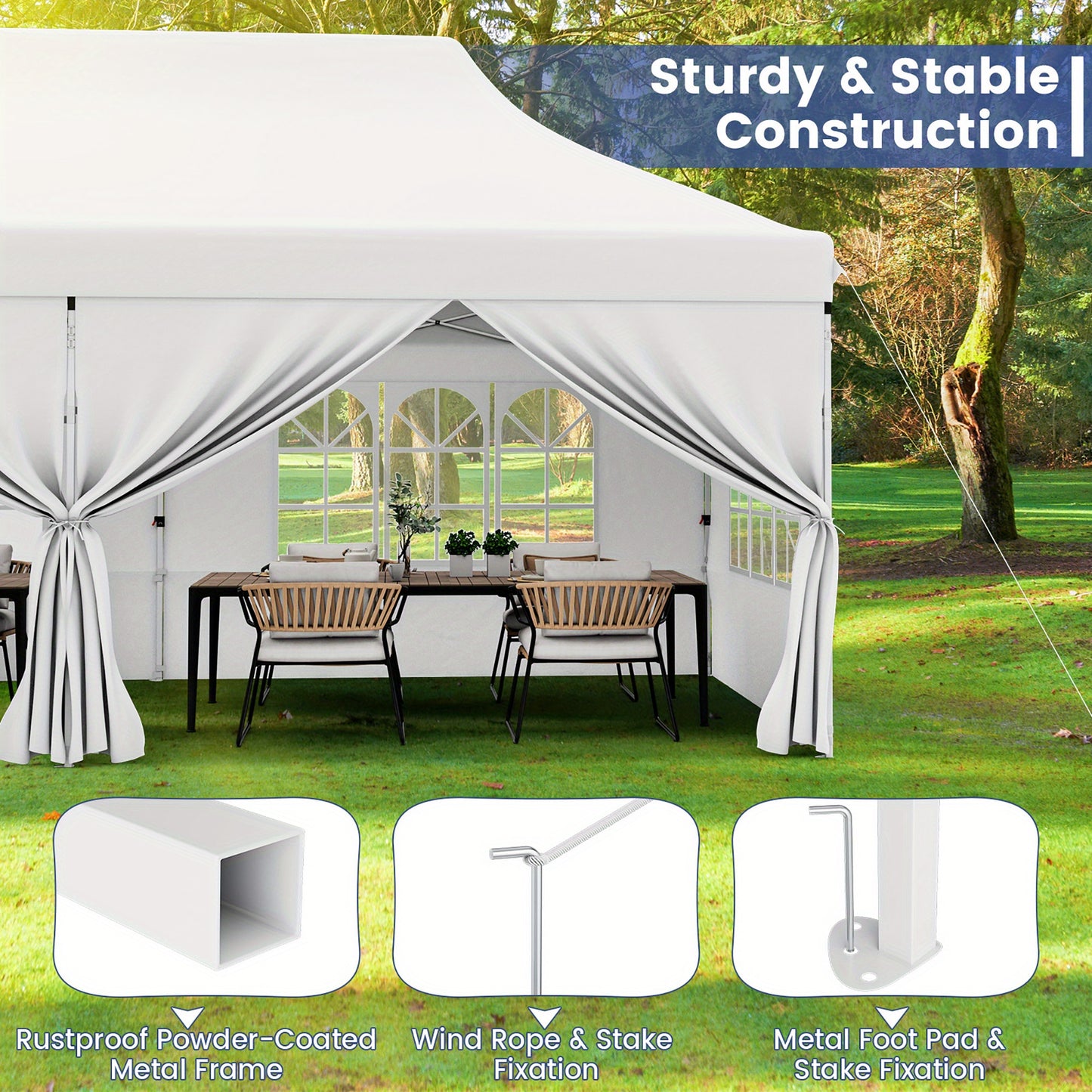 Gymax 10 x 20 FT Canopy w/ 6 Detachable Sidewalls Carrying Bag UPF50+ Sun Protection White