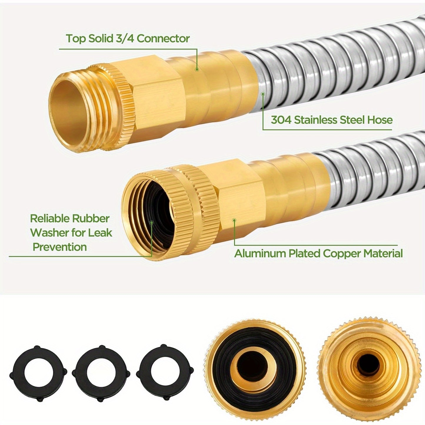 Metal Garden Hose, 25FT-100FT Lightweight 304 Stainless Steel Water Hose With Multifunction Nozzle & Sprayer, Flexible, High Pressure, No Kink, Puncture Proof Hose For Yard, Outdoors