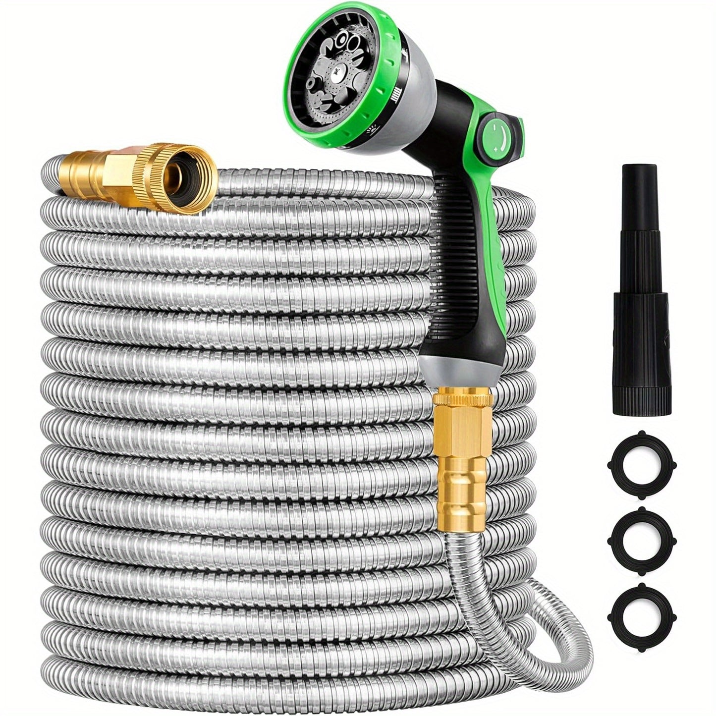 Metal Garden Hose, 25FT-100FT Lightweight 304 Stainless Steel Water Hose With Multifunction Nozzle & Sprayer, Flexible, High Pressure, No Kink, Puncture Proof Hose For Yard, Outdoors
