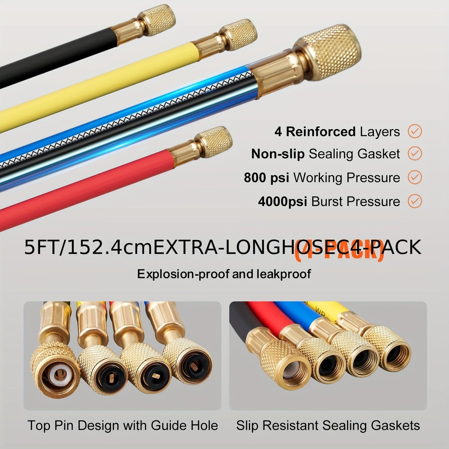 4 Way AC Gauge, Automotive AC Manifold, AC Manifold Gauge Set for R134A R22 R12 R410A Refrigerant, Gauge with 5ft Hoses, Couplers, Can Tap Works on Car Auto Charging and Evacuation