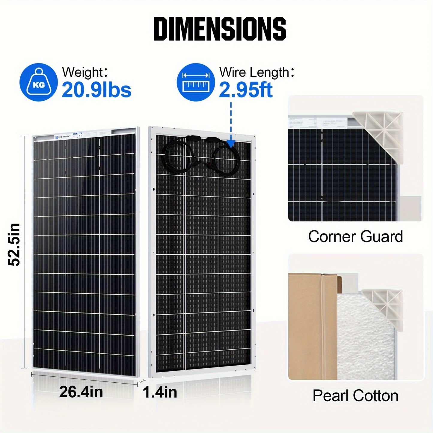 ECO-WORTHY 2 Pack 195 Watt 12 Volt Bifacial Solar Panel Monocrystalline Double-Sided Power Generation Rigid High-Efficiency PV Module Power Charger For RV, Sunsheds, Canopies, Farms, Home And Off-Grid