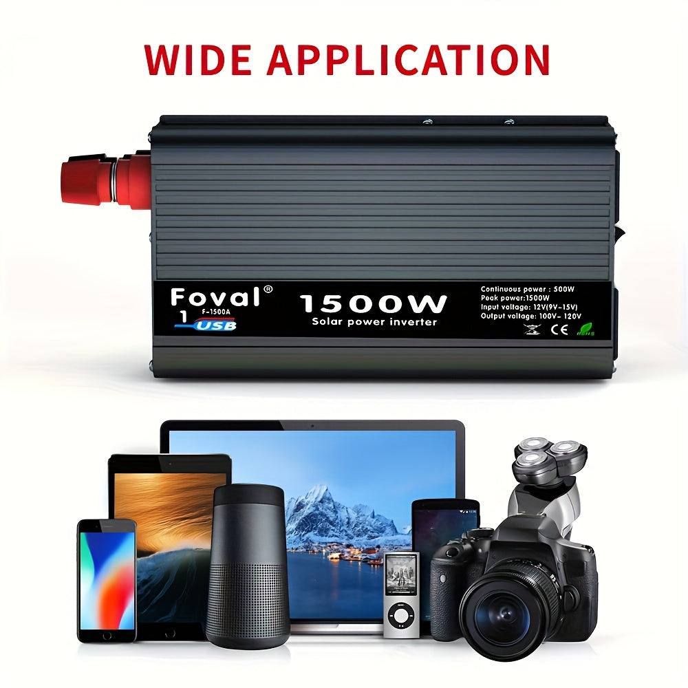 1500W Peak Car Power Inverter Converter - DC 12V to AC 110V/120V with USB Port - High-Power, Smooth Conversion, Portable for Travel Needs