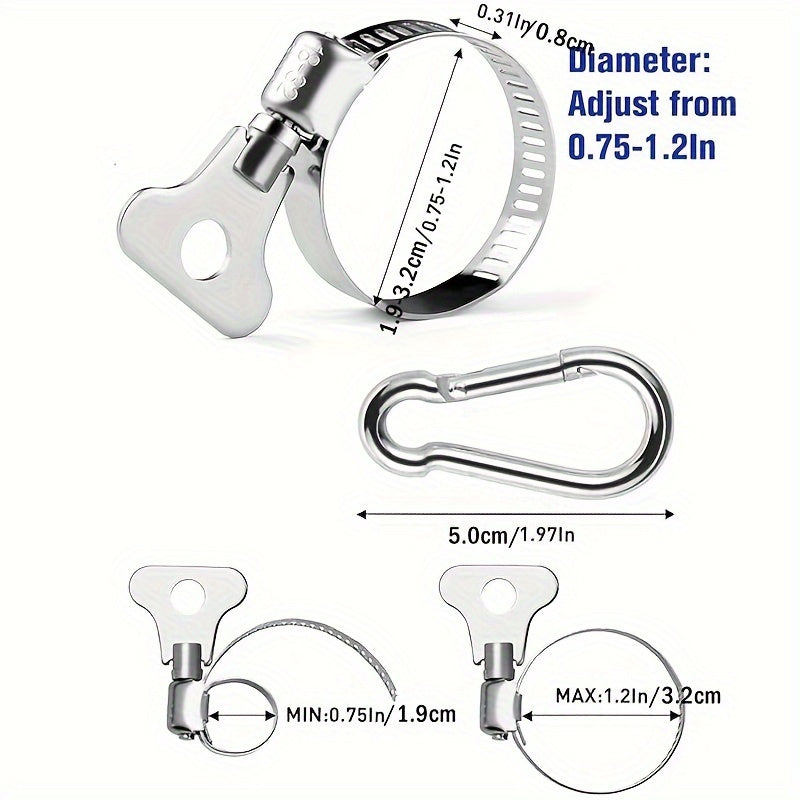 4-Piece Stainless Steel Flagpole Clips With Carabiner - Durable, Adjustable Grommet For Outdoor Flags On Poles 0.75-1.25" Diameter