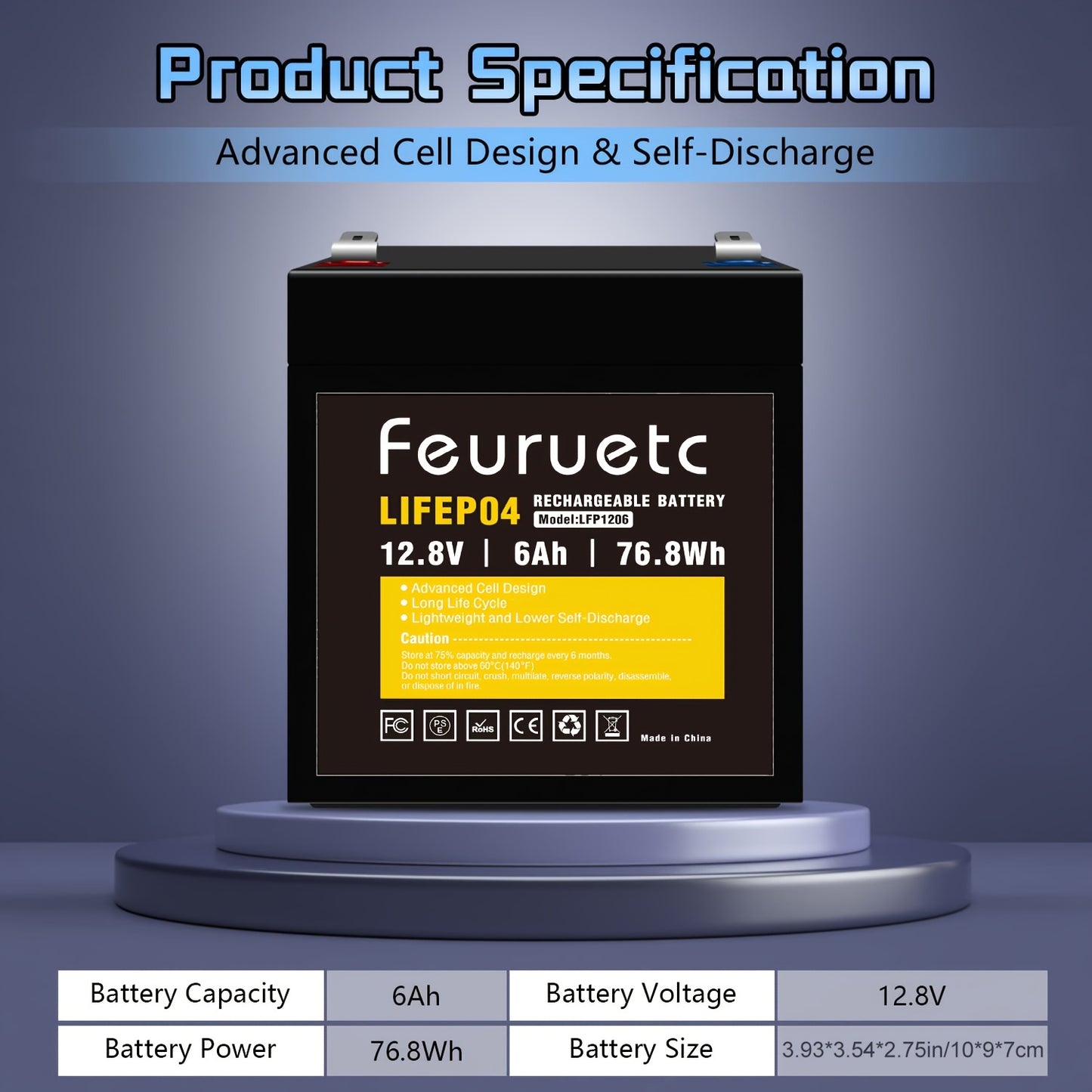 3000+ Cycle 12V 6Ah Rechargeable LiFePO4 Battery - Maintenance-Free, Built-in BMS, High-Capacity Power Source - Perfect for Camping, Fish Finders, Scooters, Security Systems, Ride-on Toys, and Backup UPS Applications