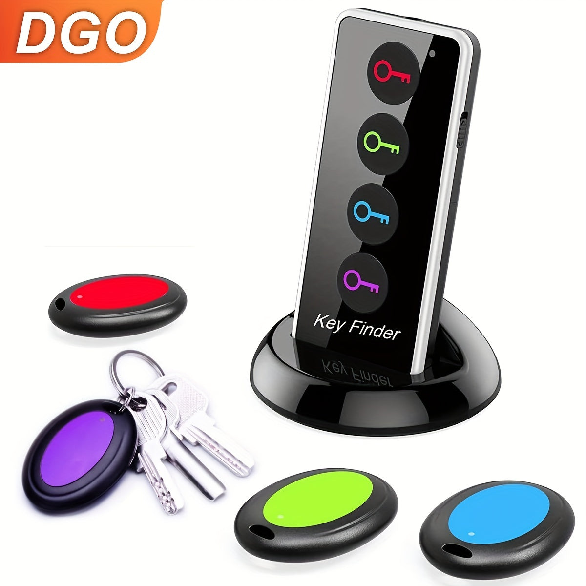 DGO 4-Receiver Key Finder | Loud 80dB Alarm, Long 131ft Range | Wireless RF Item Locator for Phone, Wallet, Pet | Battery Powered