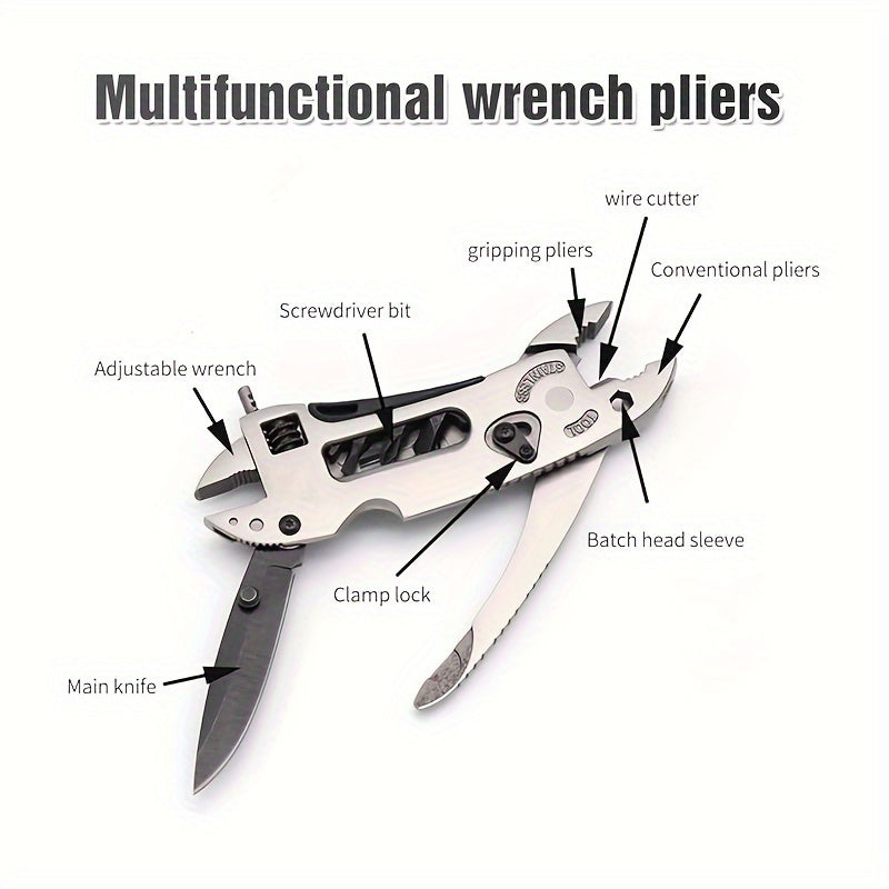 1pc Outdoor Multi-Purpose Tool Pliers, Mini Multi-Purpose Pliers Tool Kit, Stainless Steel Multi-Purpose Tool Pliers, Adjustable Pocket Pliers, Multi-Tool Lightweight Folding Tool, With S2 Batch Head
