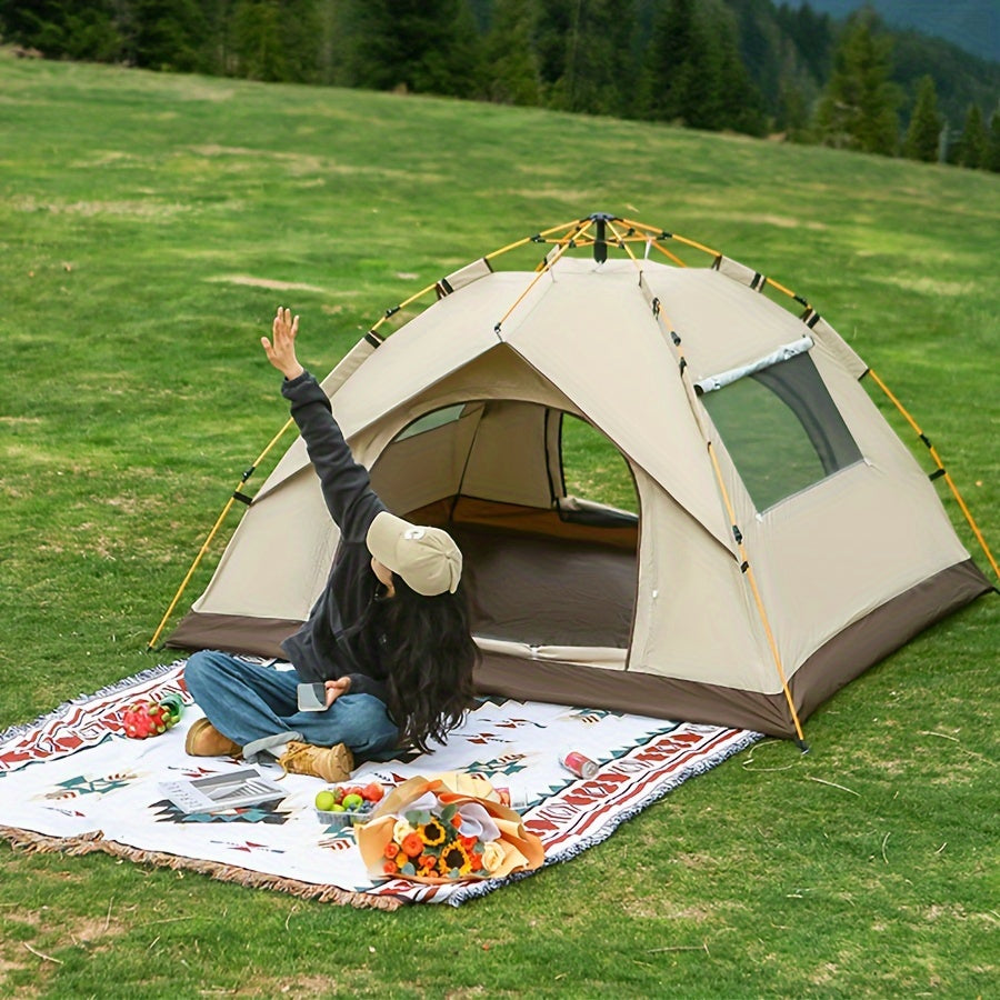 3-4 Person Pop-up Camping Tent - Automatic Instant Shelter, Waterproof & UV Guard, Mosquito-Free, Well-Ventilated, Quicksand Golden, Ultra-Portable with Carry Bag