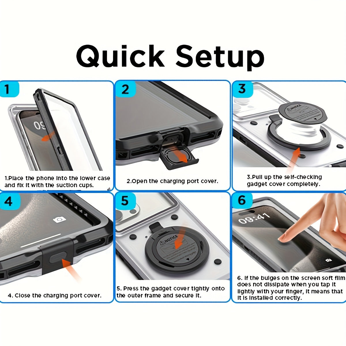 6.9" Waterproof Phone Case With Self-Testing, Touch Control & Stand - Shockproof, Anti-Drop Protection For All Smartphones - Ideal For Swimming, Diving & Outdoor Activities