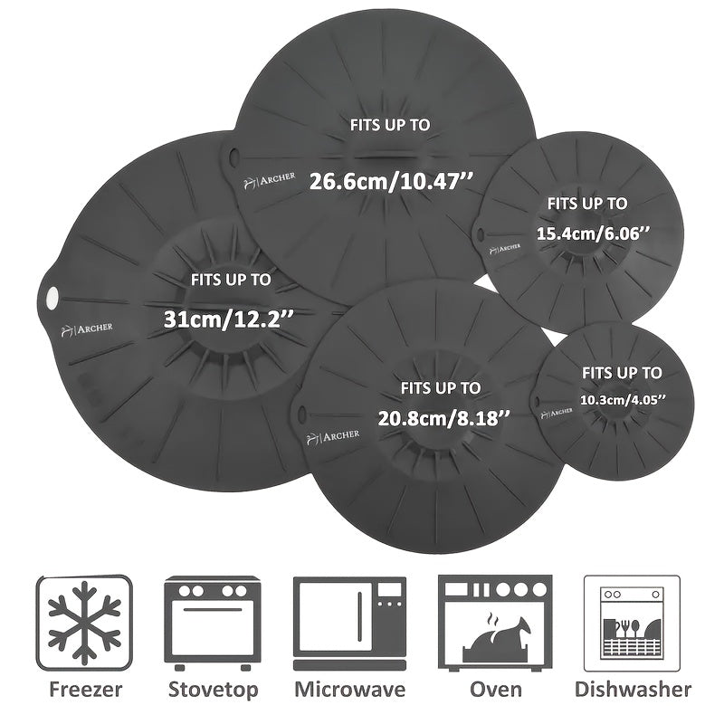 5-Piece Set Multi-Size Silicone Lids - Heat-Resistant, Microwave & Stovetop Safe Covers - Versatile Seal for Kitchenware