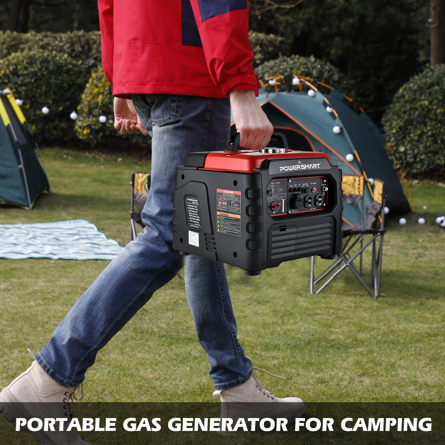1500-Watt PowerSmart Portable Inverter Generator - Ultra-Light, Quiet, and CARB Compliant - Perfect for Camping and Outdoor Activities with Recoil Start, Small Size, and Gas Powered Efficiency