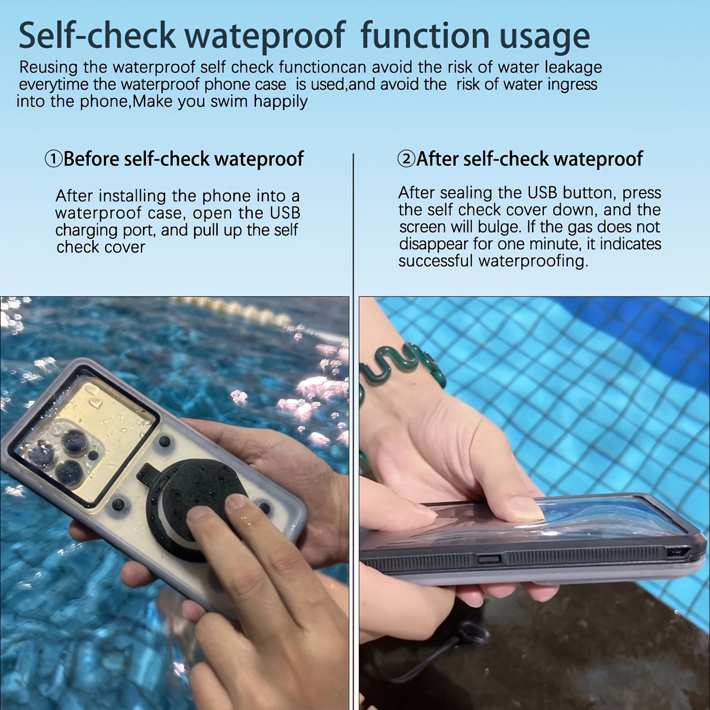 6.9" Waterproof Phone Case With Self-Testing, Touch Control & Stand - Shockproof, Anti-Drop Protection For All Smartphones - Ideal For Swimming, Diving & Outdoor Activities
