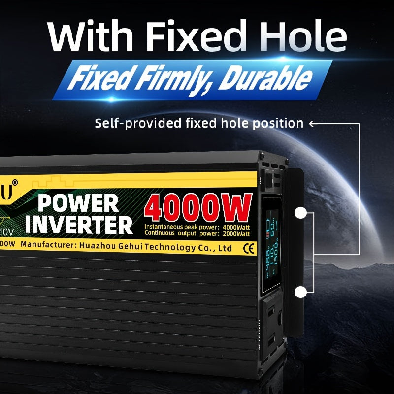 NCKOU 4000W Pure Sine Wave Power Inverter DC 12V to AC 110V with Single Outlet, 6-Group Data LCD Display, PLC Intelligent Cooling Fan, Aluminum Alloy Shell, 2000W Rated Power, US Plug