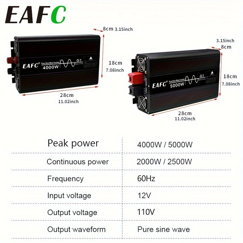 High-Efficiency 7000W Car Power Inverter - Pure Sine Wave, DC 12V to AC 110V Converter with LCD Display for Road Trips