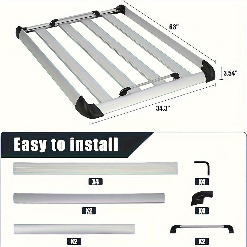 63 x 43 Inch Roof Cargo Rack, 165Lbs Capacity Aluminum Roof Cargo Rack, Roof Basket for SUVs, Cars, and Trucks, Sliver
