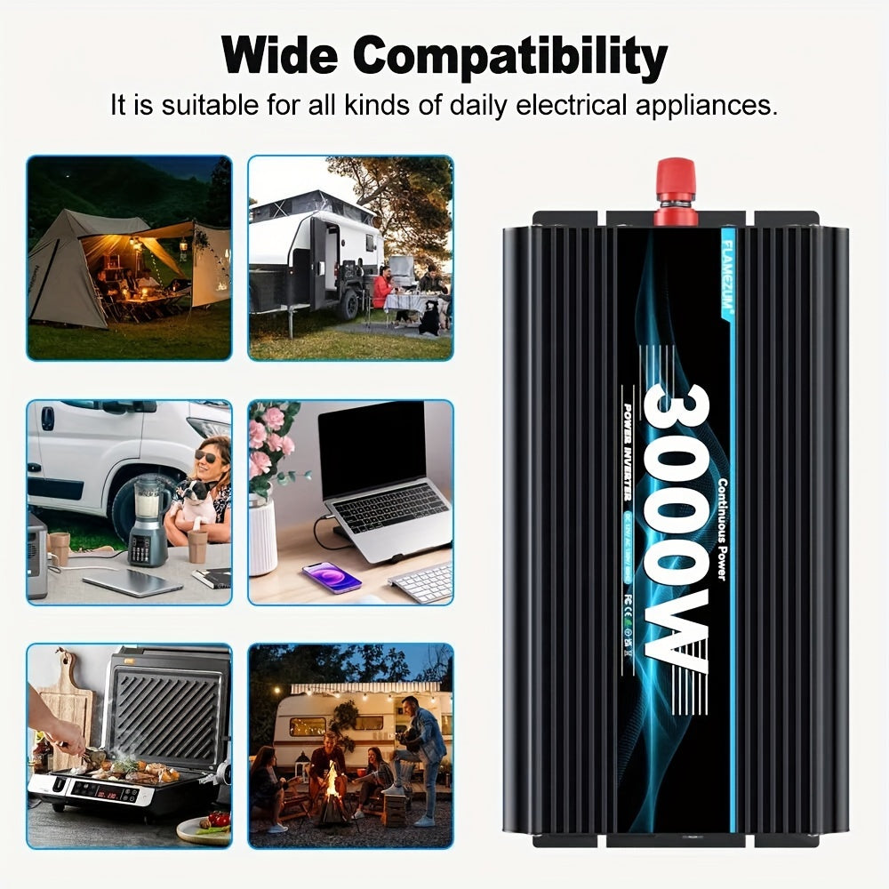 Power Inverter 3000W/6000W 12V DC to 110V 120V AC LCD Cable Car Boat RV Car Truck Home