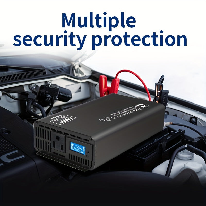 1200W Pure Sine Wave Inverter - 12V to 110V Car Converter with US Plug, Low Power, Household, Room Electrical/Hard Wiring, and Overload Protection - Reliable Power Supply for Home and Travel