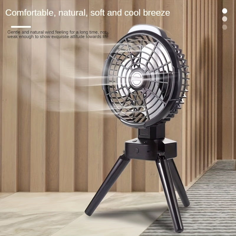 Outdoor Camping Fan Multi functional Tripod LED Light Tent Shake Head Fan USB Charging Fan