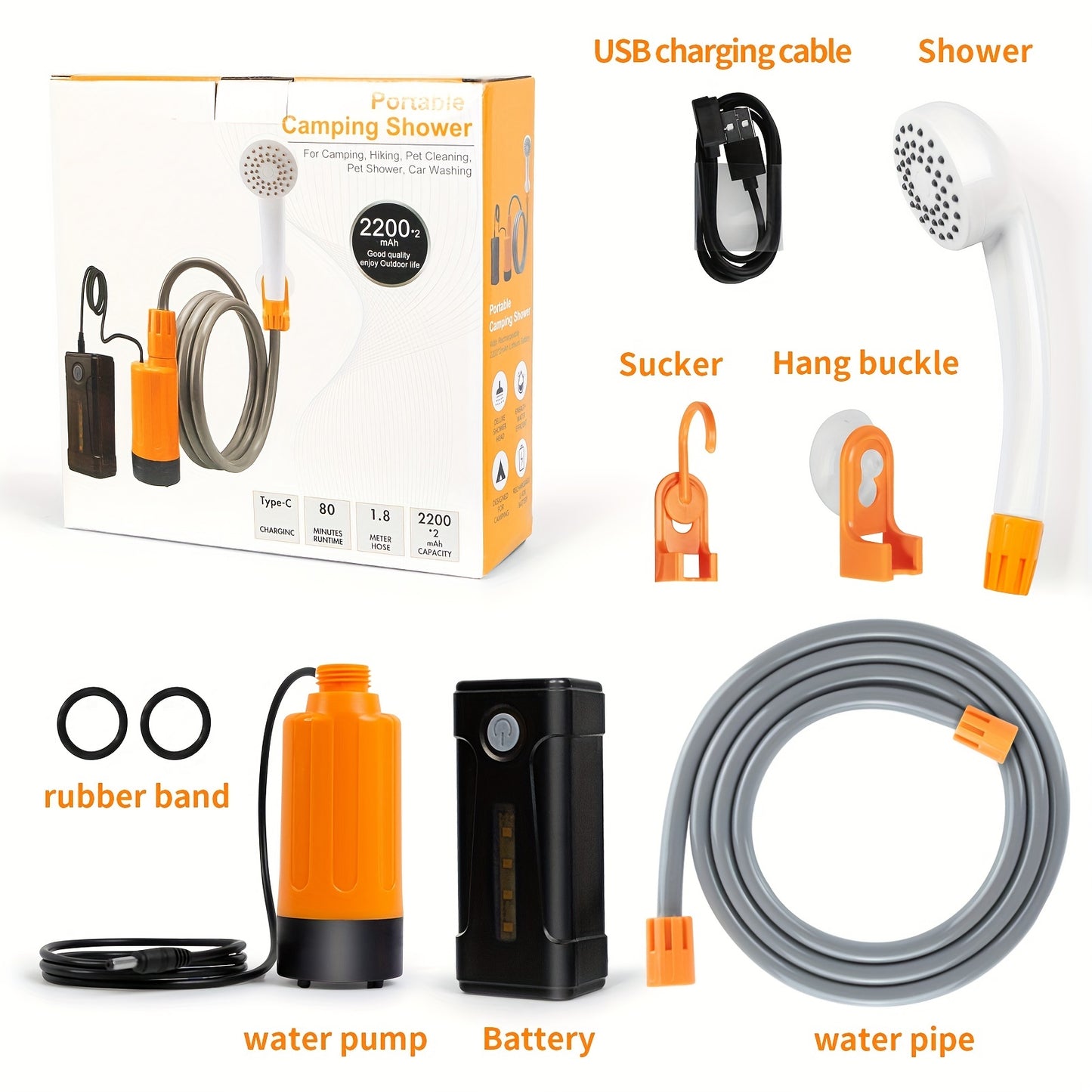 Rechargeable Portable Shower Pump – Quick-Transform Bucket to Steady Stream – Ideal for Outdoor Camping & Travel