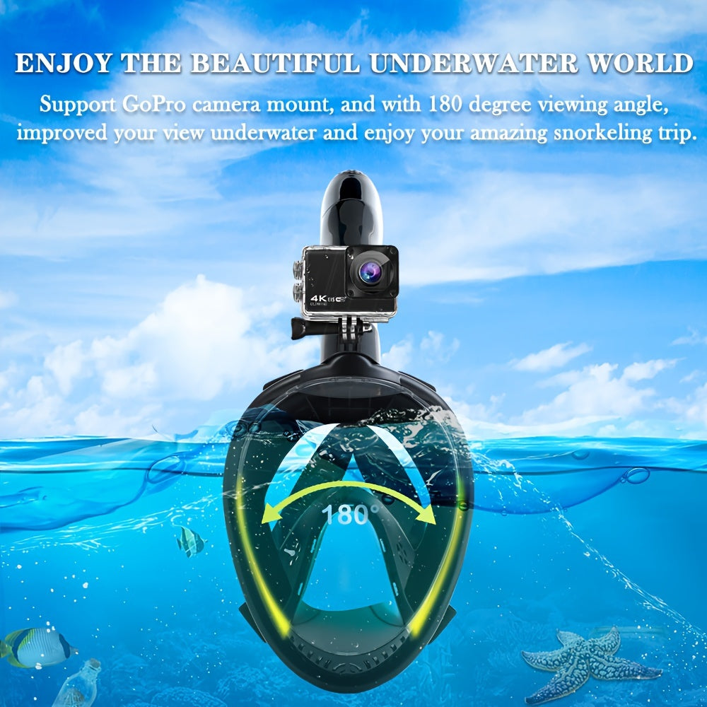 AdventureScope 180° Panoramic Full-Face Snorkel Mask - Innovative Dry Top Safety Breathing System, Anti-Fog & Leak-Resistant Design, Complete with Camera Mount for Unforgettable Underwater Explorations
