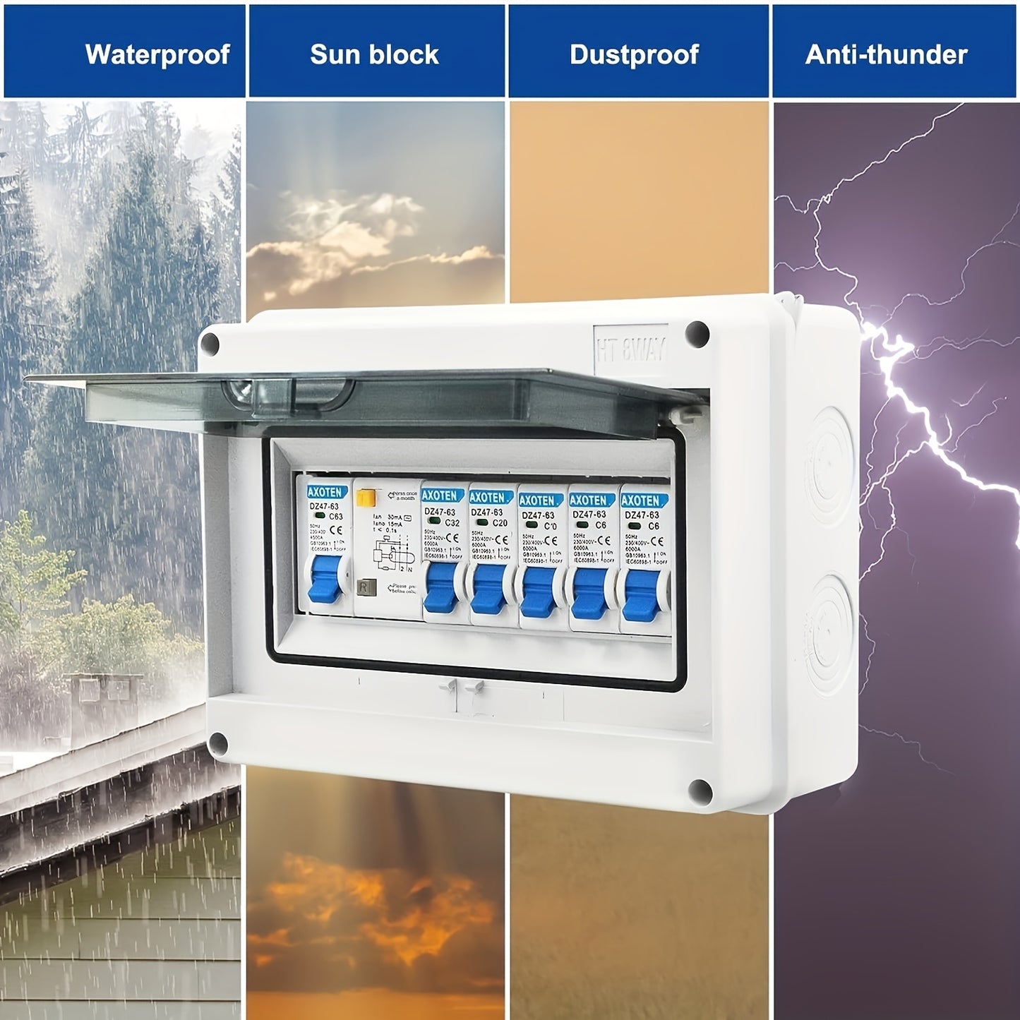 5/8 Circuits Miniature Circuit Breaker Switch Box - Compact Surface-Mounted Distribution Box with 63A/40A Circuit Breaker and 6A+10A+16A+20A+32A Air Switch for Home, Office, and Shopping Center Electrical Systems