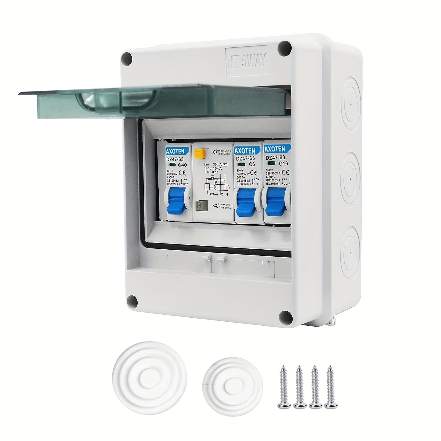 5/8 Circuits Miniature Circuit Breaker Switch Box - Compact Surface-Mounted Distribution Box with 63A/40A Circuit Breaker and 6A+10A+16A+20A+32A Air Switch for Home, Office, and Shopping Center Electrical Systems