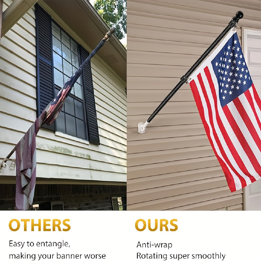 360° Rotating Flagpole Mounting Rings Set with Carabiners - 2 Pack Heavy Duty Metal Flag Pole Clips for 1-Inch Diameter Pole, Anti-Wrap Outdoor Flag Hardware, No Battery or Electricity Needed