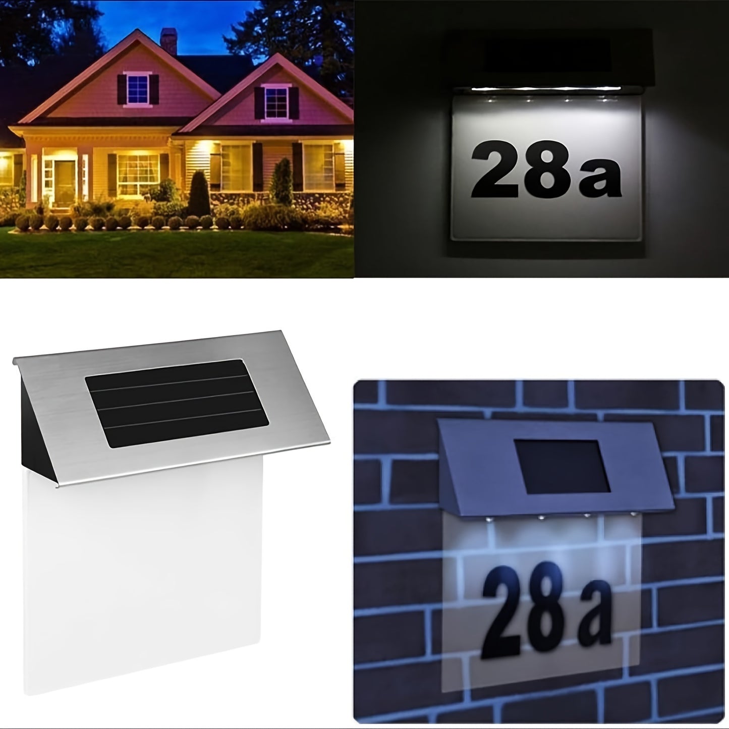 1 Pack 4LED Solar Powered Stainless Steel Sconce House Number Sign - Energy Efficient, Touch Control, Detachable, and Wireless - Perfect for Homes, Gardens, Streets, and Yards with Installation Hardware Included